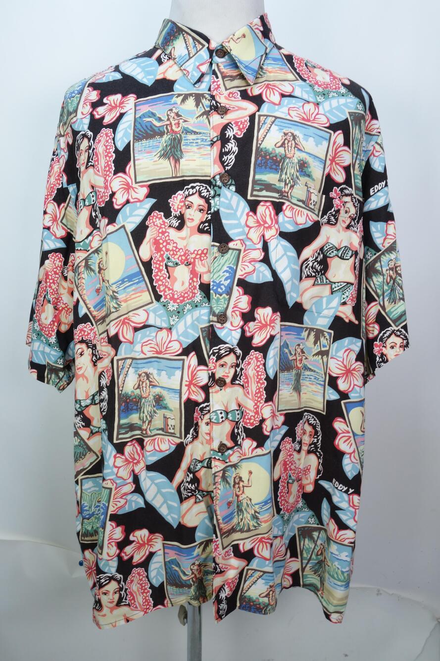 Reyn Spooner Art Of Eddy Y Shirt Mens 2XL Hawaiian Pin-Up Button Up Short Sleeve